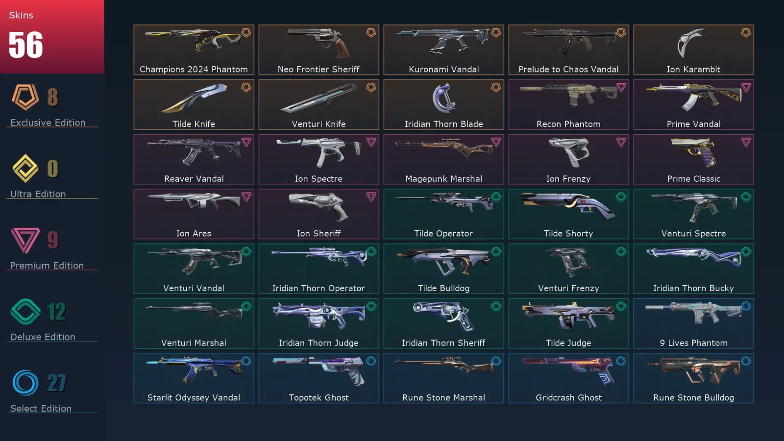 [Valorant] | EU | Level 156 | Platinum 2 | 27 Agents | 56 Skins — Valorant account