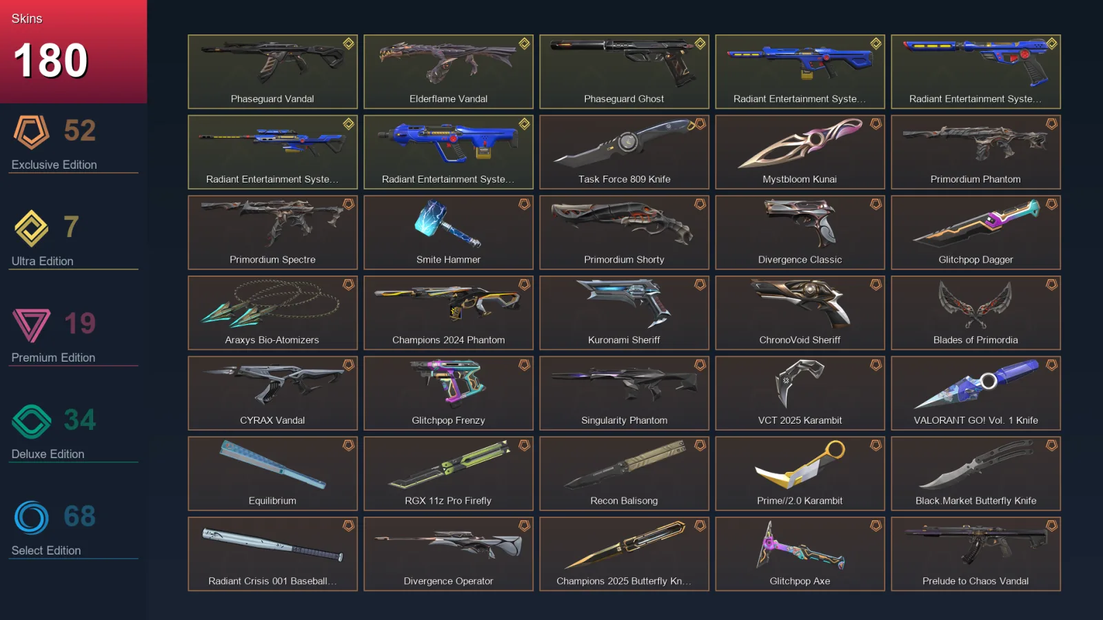 EU | Lv124 | Unranked | 180 Skin | 29 Agent | 129 Buddy