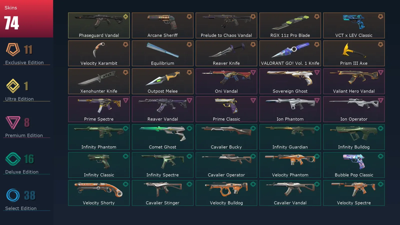 [Valorant] | EU | Level 313 | 28 Agents | 74 Skins — Valorant account