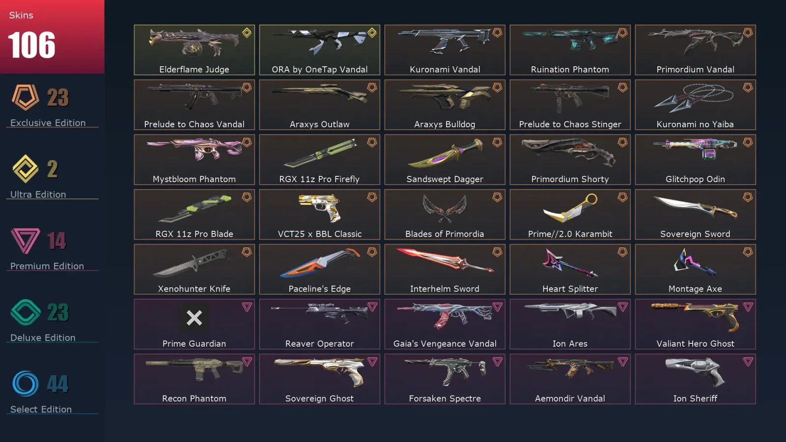 [Valorant] | EU | Level 445 | 29 Agents | 106 Skins — Valorant account