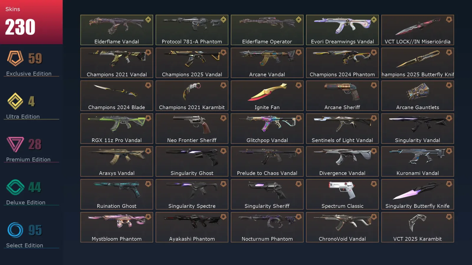 [Valorant] | EU | Level 330 | 29 Agents | 230 Skins
