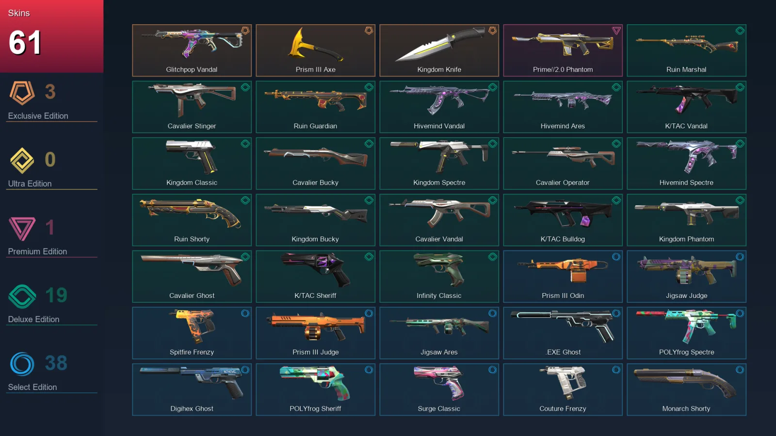 EU | Lv124 | Unranked | 61 Skin | 22 Agent | 89 Buddy — Hivemind Spectre