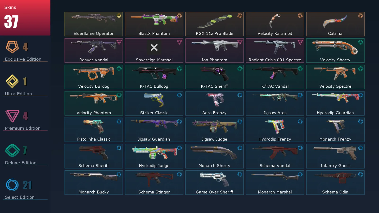 [Valorant] | EU | Level 95 | 18 Agents | 37 Skins