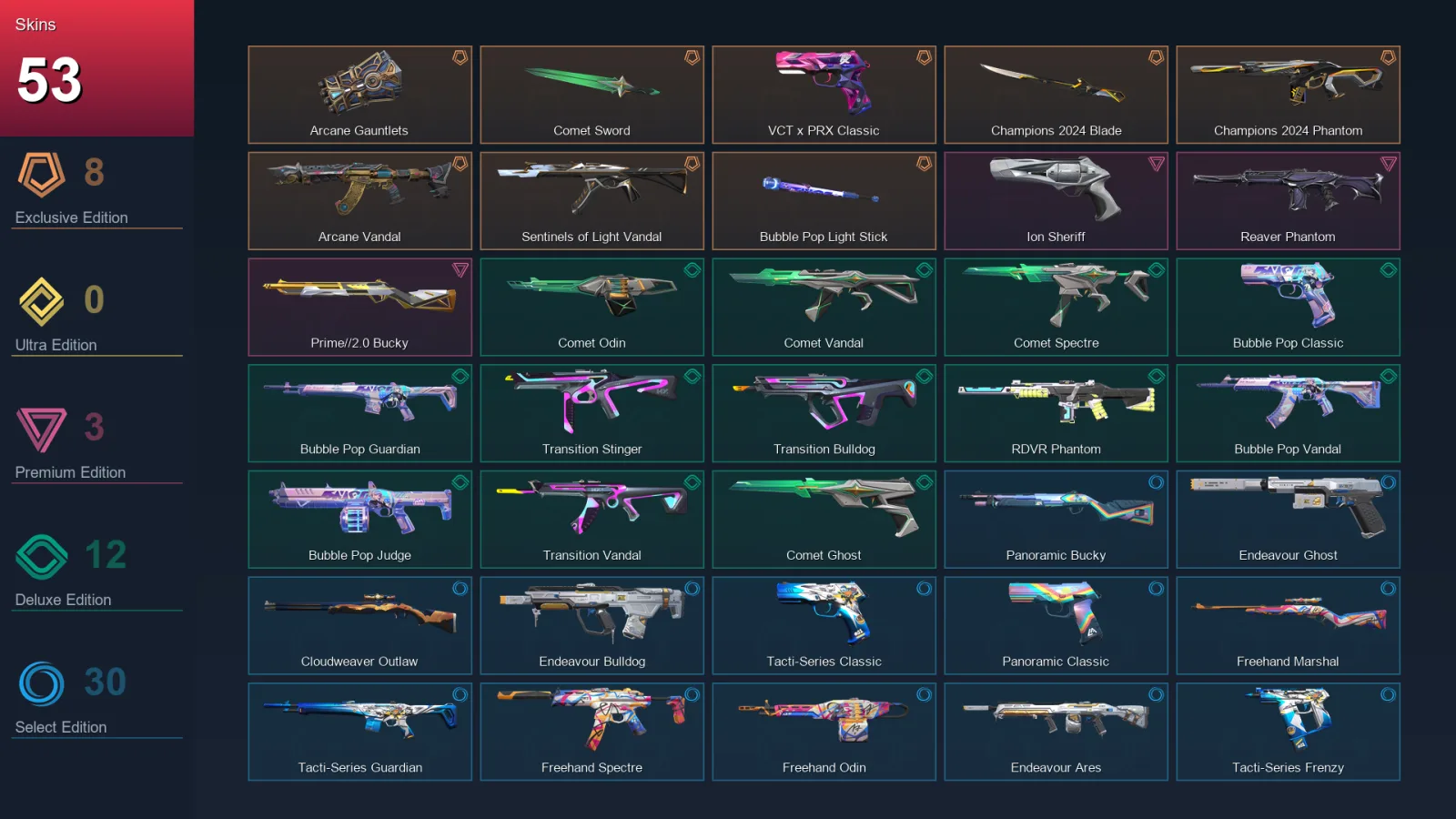 AP | Lv107 | Unranked | 53 Skin | 27 Agent | 70 Buddy