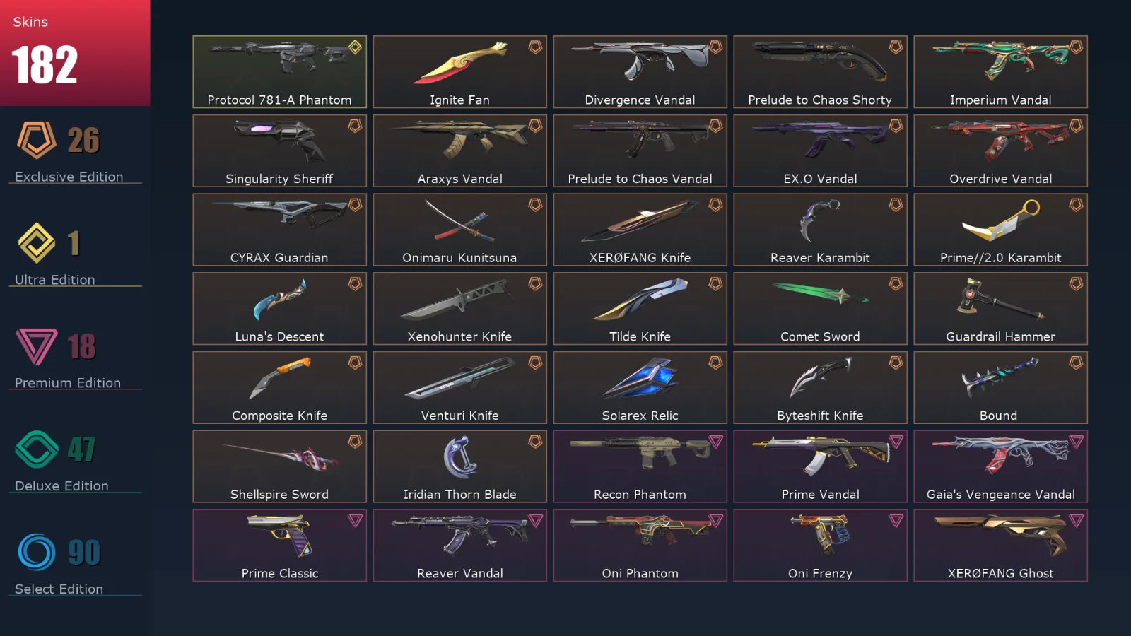 [Valorant] | EU | Level 264 | 27 Agents | 182 Skins