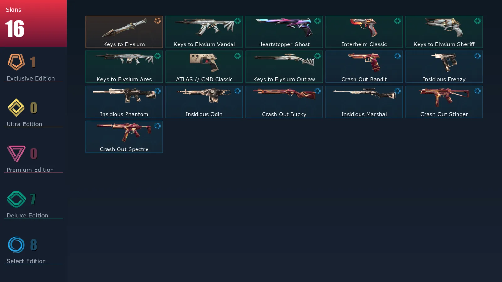 [Valorant] | EU | Level 104 | Platinum 2 | 27 Agents | 16 Skins