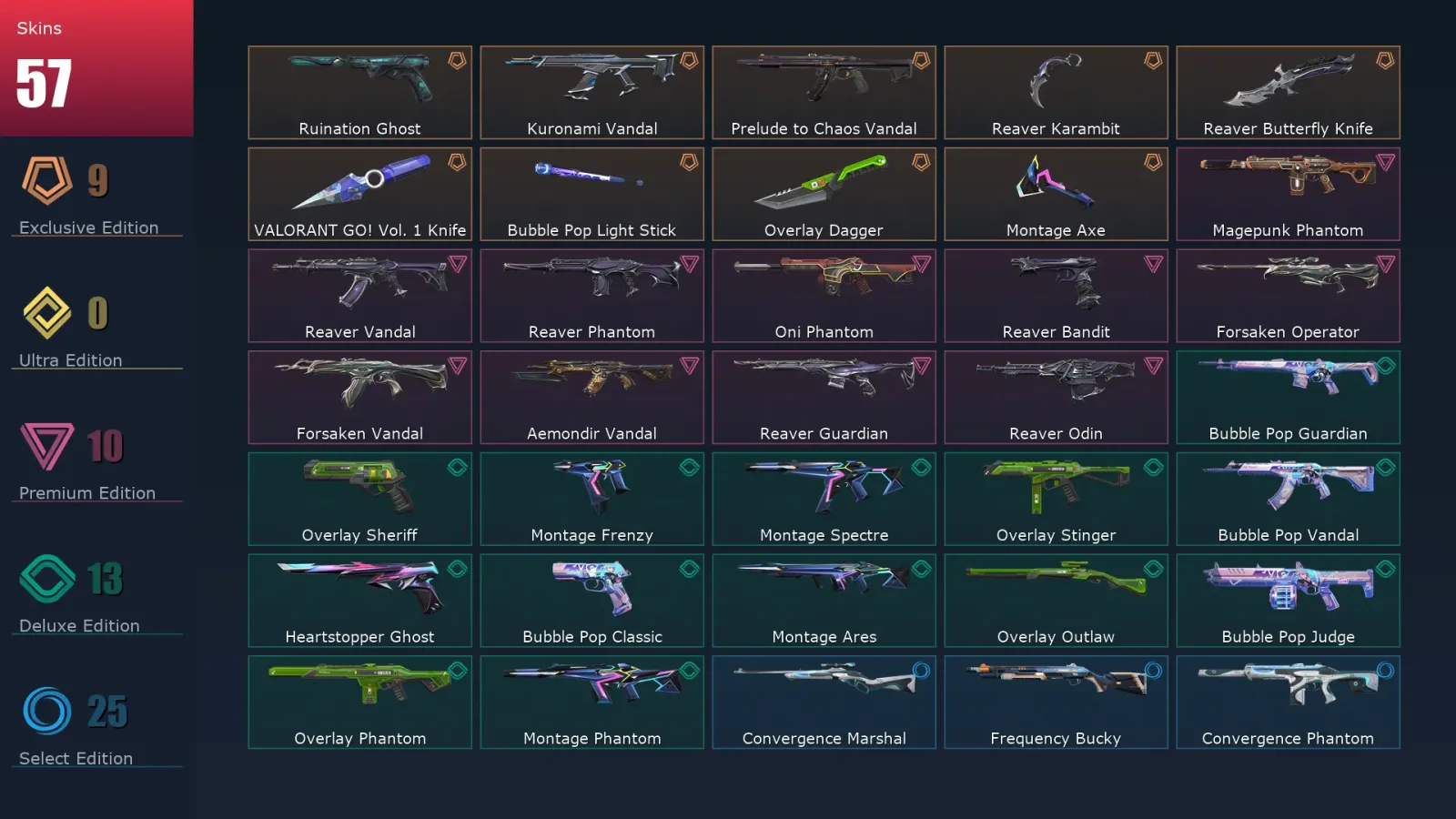 [Valorant] | EU | Level 136 | Ascendant 2 | 29 Agents | 57 Skins — Valorant account