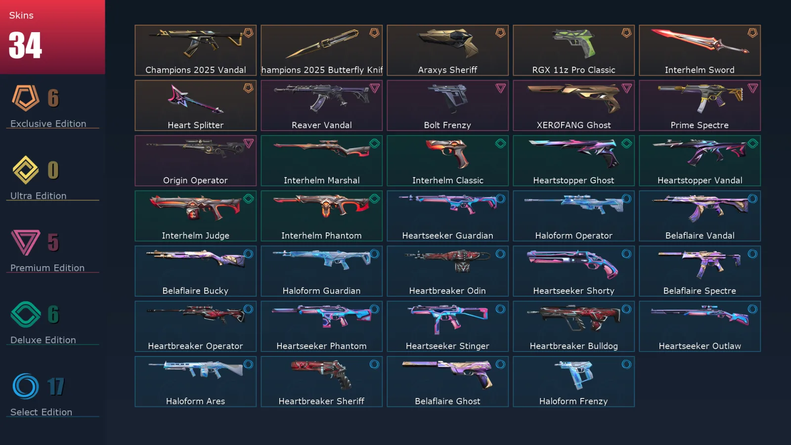 [Valorant] | EU | Level 72 | 21 Agents | 34 Skins
