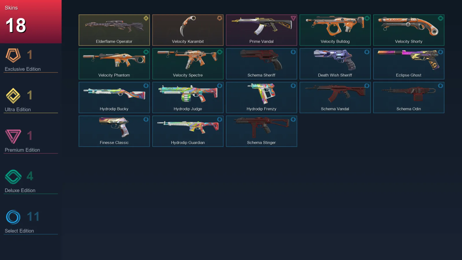 EU | Lv93 | Unranked | 18 Skin | 28 Agent | 57 Buddy &mdash; Valorant account with Classic skin