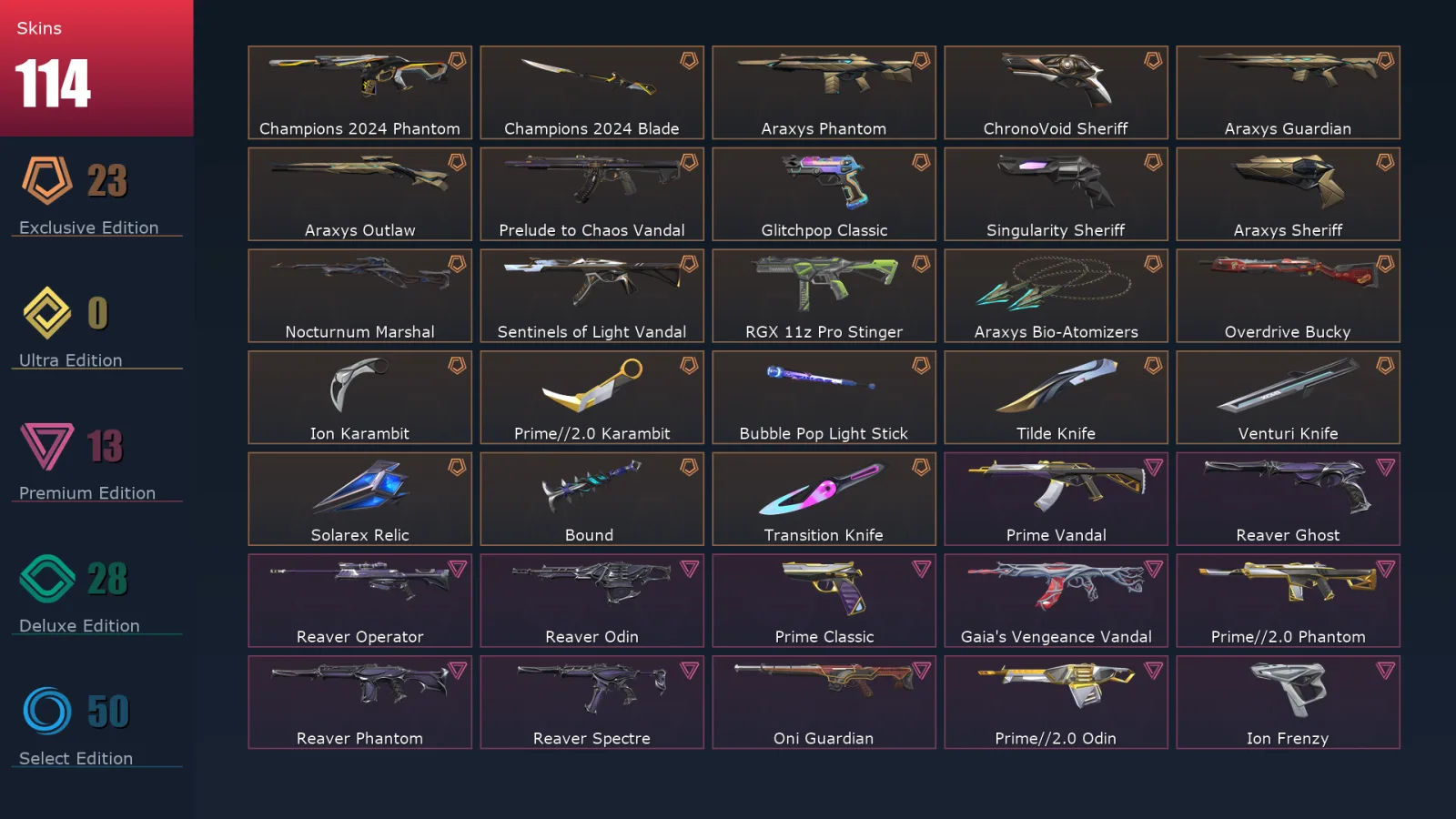 [Valorant] | EU | Level 290 | Diamond 3 | 29 Agents | 114 Skins