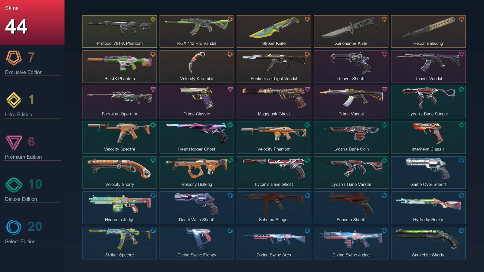 EU | Lv148 | Unranked | 44 Skin | 28 Agent | 74 Buddy — Valorant account