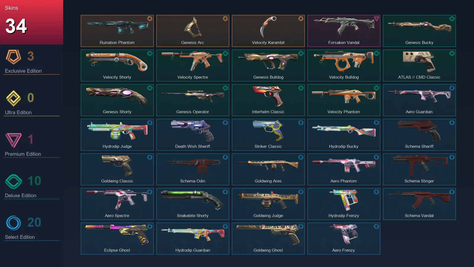 AP | Lv169 | Unranked | 34 Skin | 28 Agent | 81 Buddy