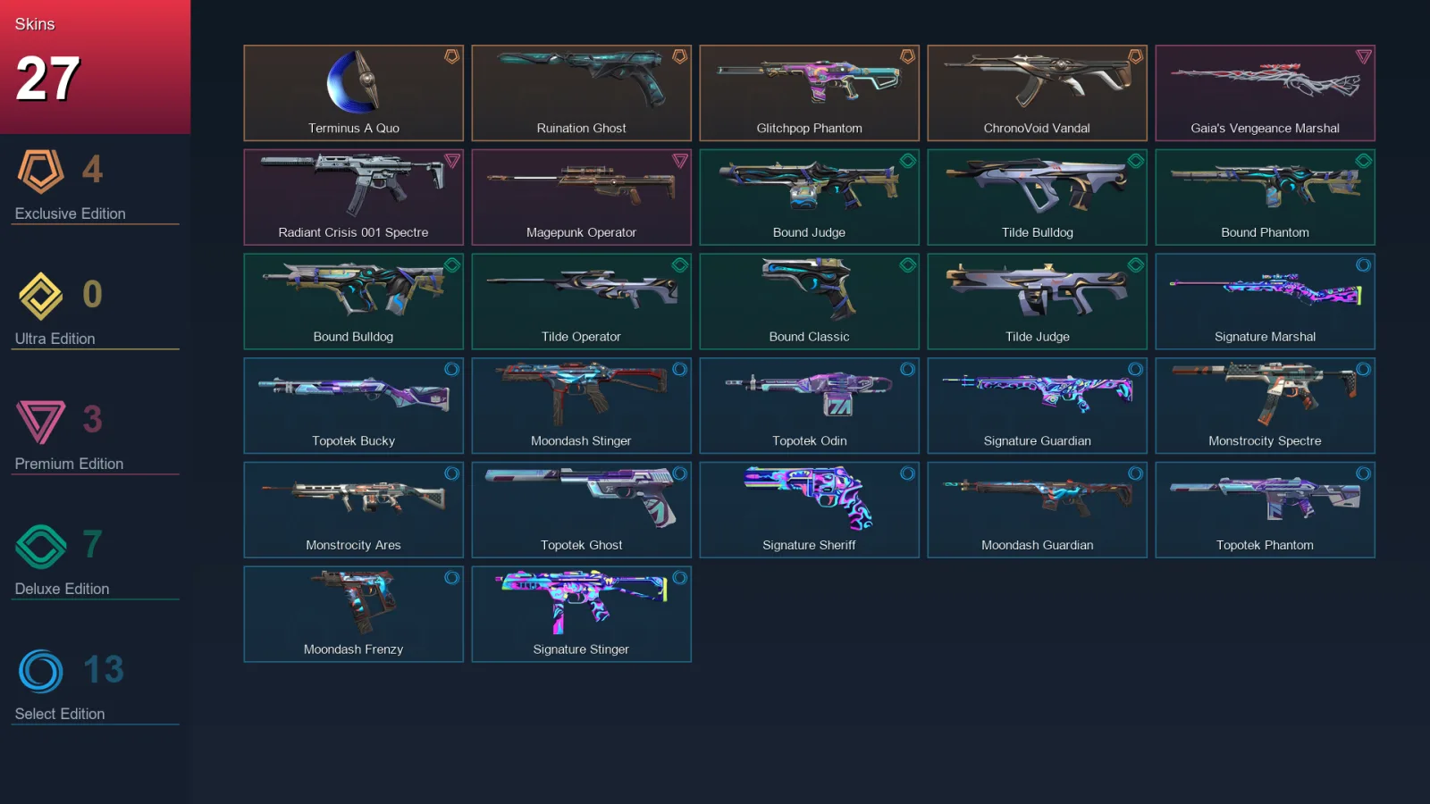 EU | Lv44 | Unranked | 27 Skin | 16 Agent | 27 Buddy — Monstrocity Spectre