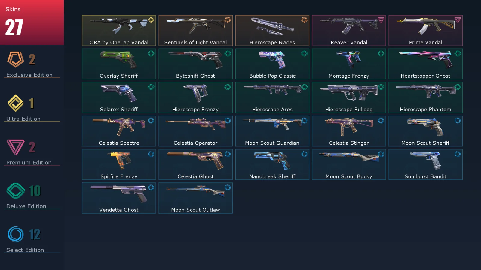 [Valorant] | EU | Level 204 | 29 Agents | 27 Skins