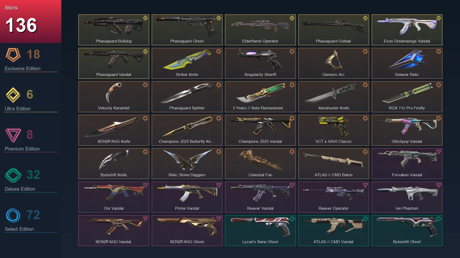 EU | Lv171 | Unranked | 136 Skin | 28 Agent | 128 Buddy — Valorant account