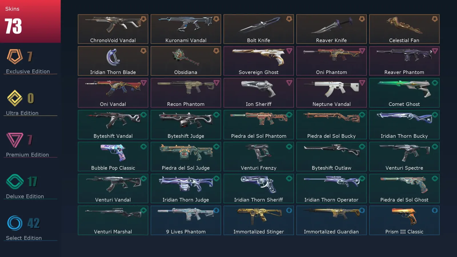 [Valorant] | EU | Level 231 | Silver 2 | 29 Agents | 73 Skins