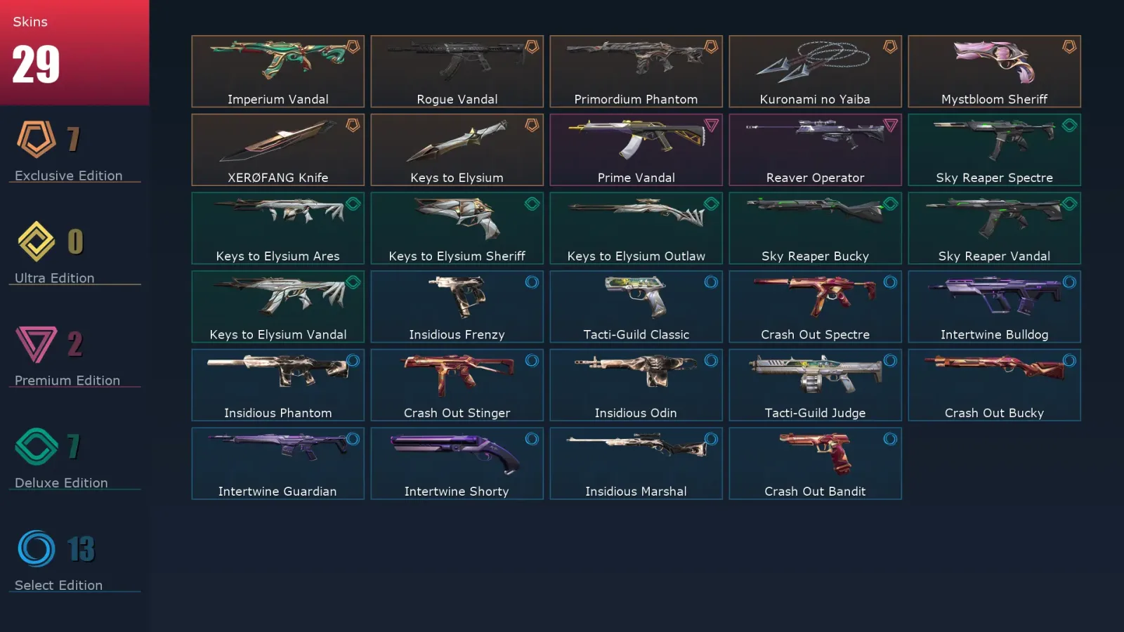 [Valorant] | EU | Level 1 | Immortal 1 | 12 Agents | 29 Skins