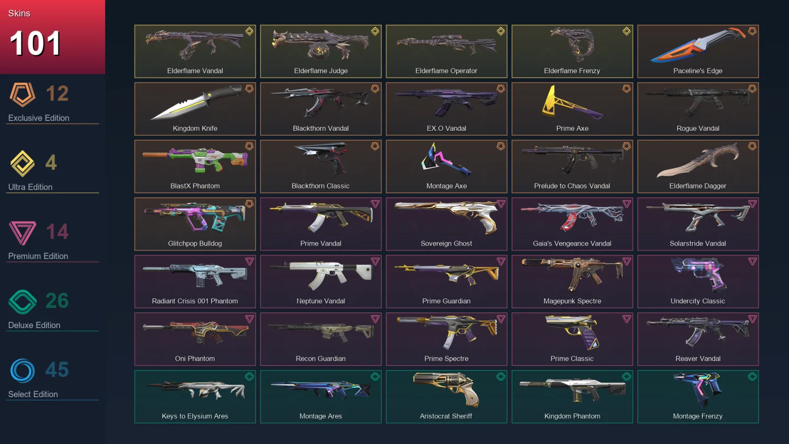 EU | Lv63 | Unranked | 101 Skin | 25 Agent | 66 Buddy