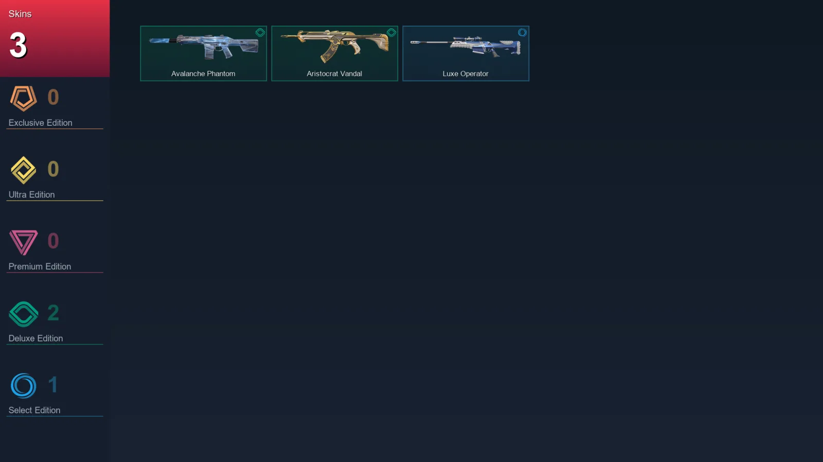 AP | Lv1 | Unranked | 3 Skin | 14 Agent | 10 Buddy — Luxe Operator