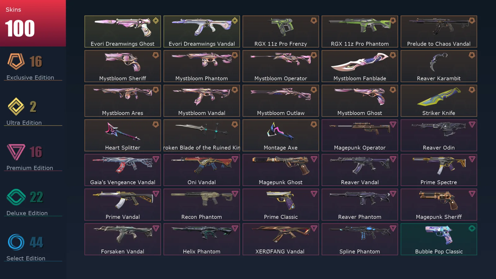 [Valorant] | EU | Level 500 | Silver 1 | 29 Agents | 100 Skins