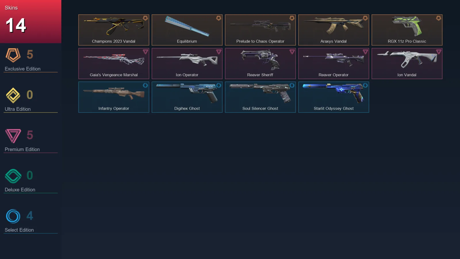 EU | Champions 2023 Vandal | Equilibrium | Prelude to Chaos Operator | Araxys Vandal | 14 Skin | 26 Agent | 53 Buddy | Lv126