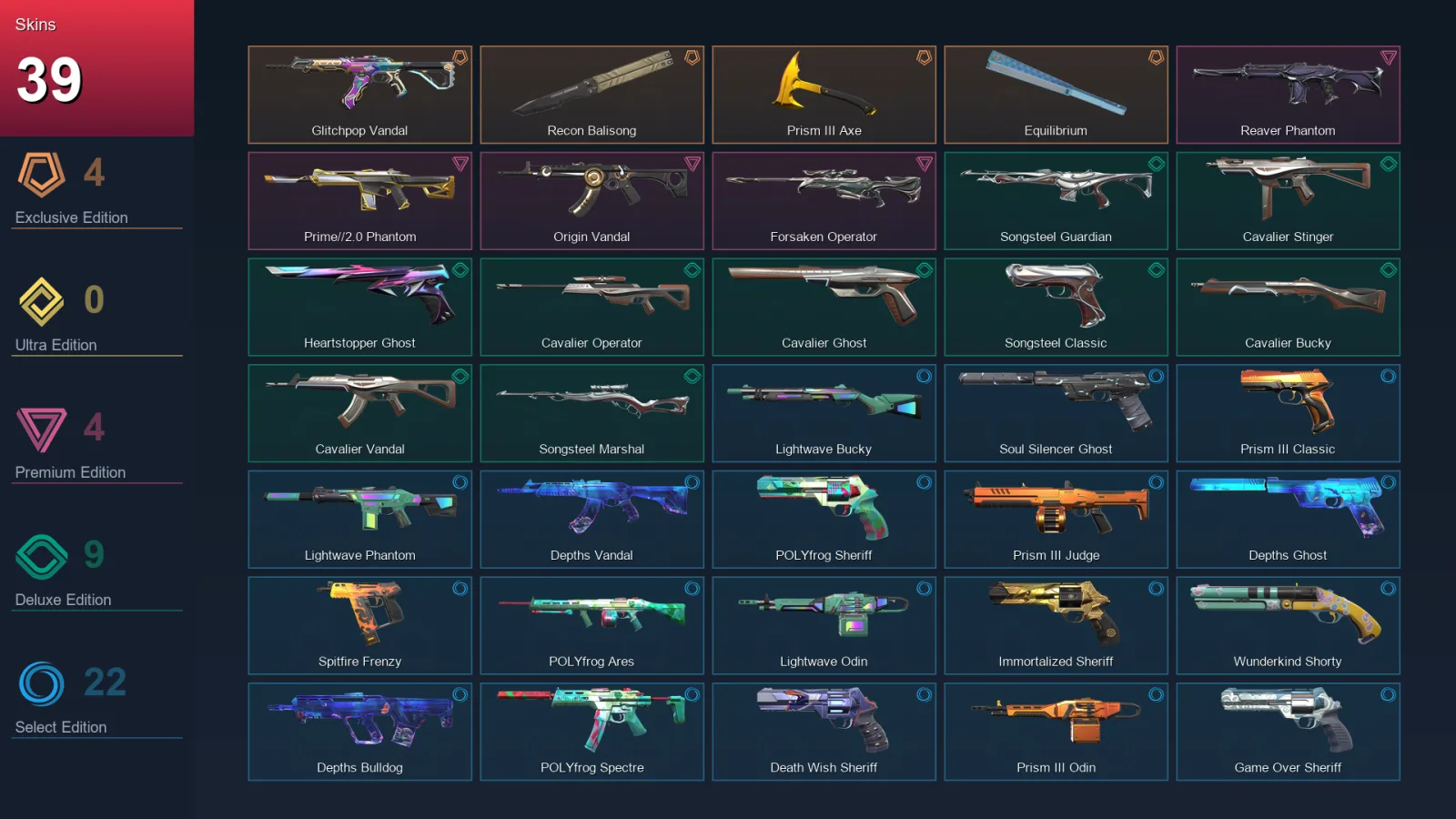 AP | Lv167 | Unranked | 39 Skin | 29 Agent | 102 Buddy
