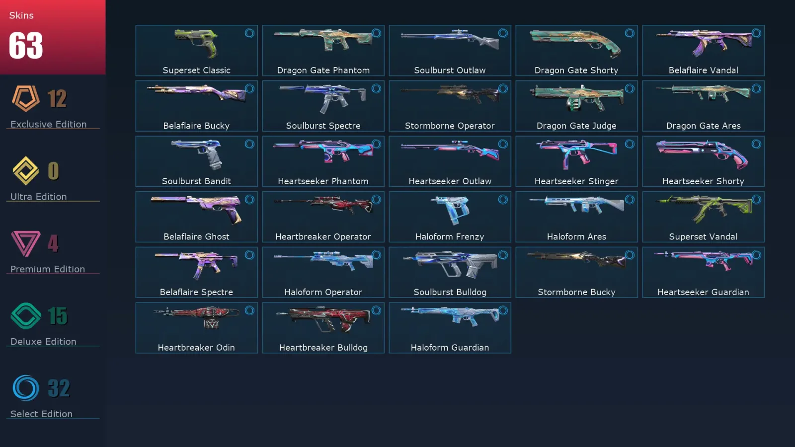 [Valorant] | EU | Level 142 | Gold 2 | 24 Agents | 63 Skins