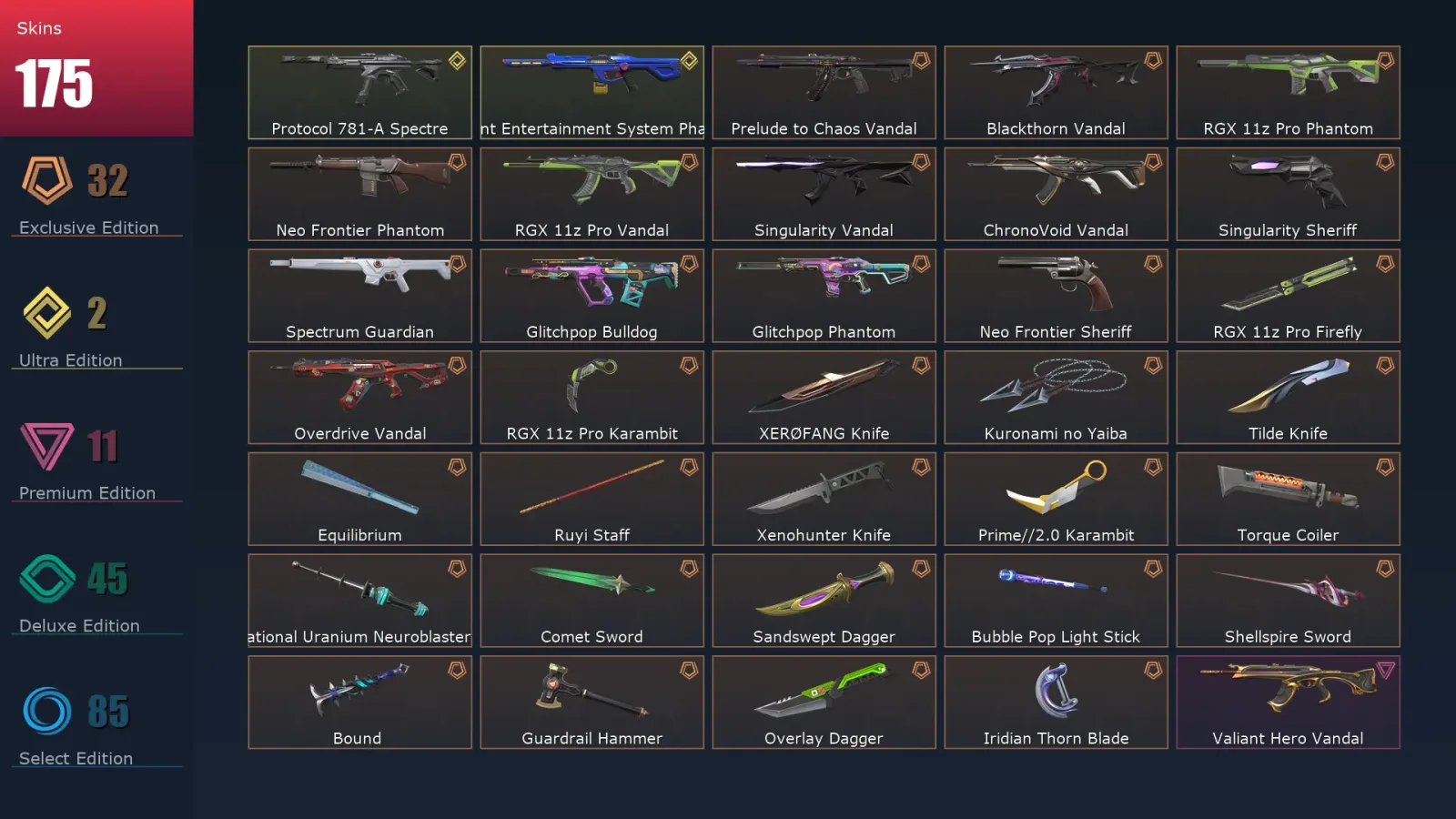 [Valorant] | EU | Level 325 | 29 Agents | 175 Skins