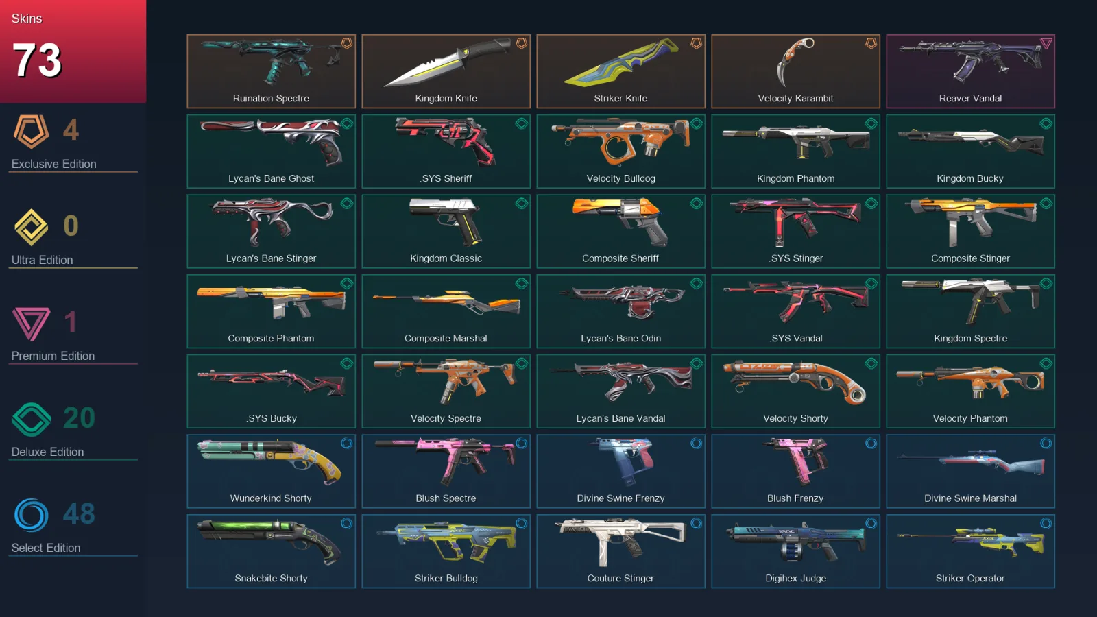 EU | Lv175 | Unranked | 73 Skin | 24 Agent | 97 Buddy
