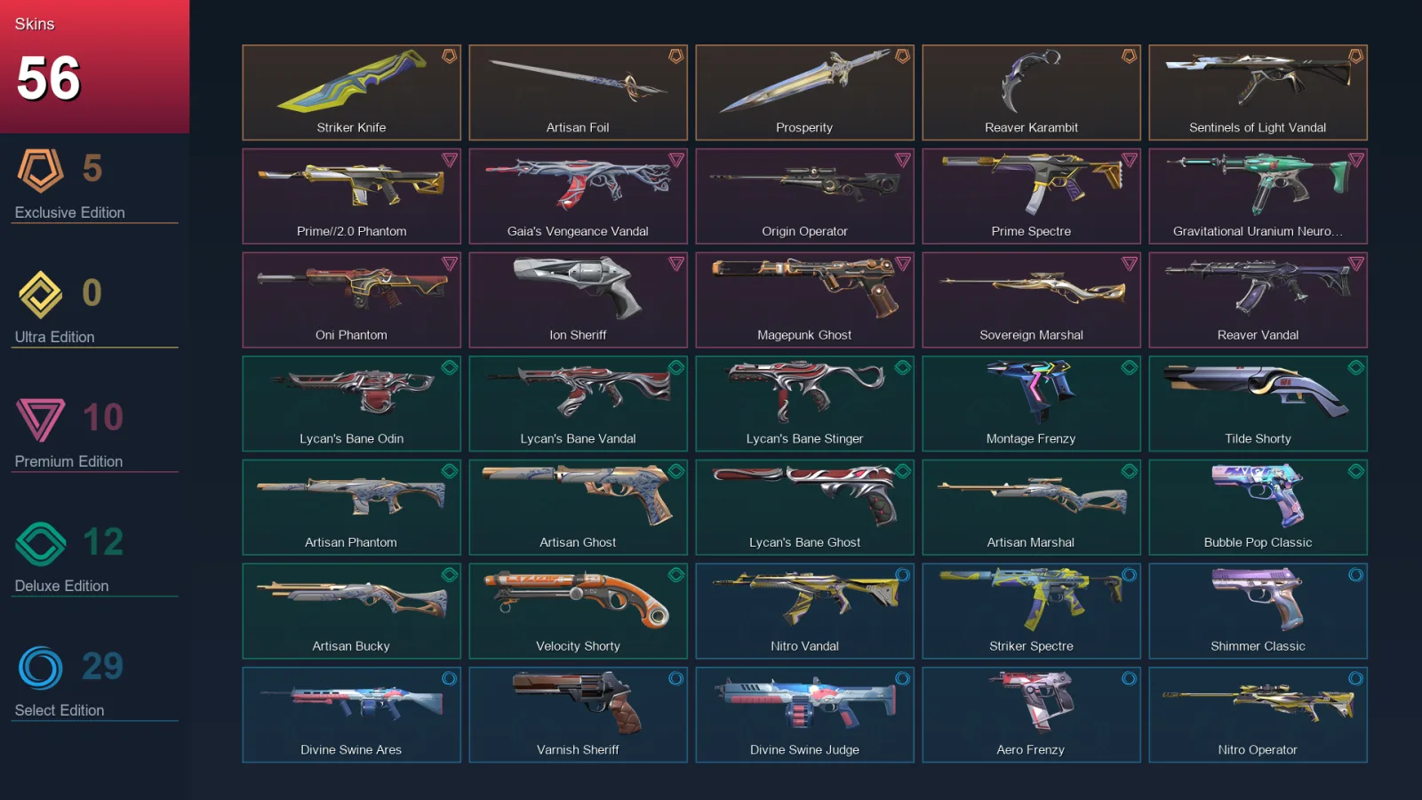 AP | Lv260 | Unranked | 56 Skin | 28 Agent | 131 Buddy — Valorant account