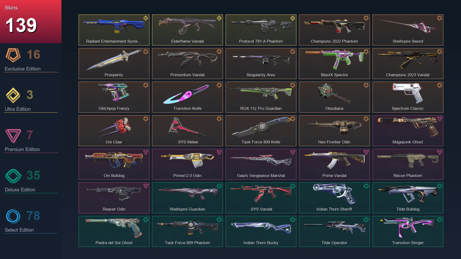 AP | Lv159 | Unranked | 139 Skin | 25 Agent | 114 Buddy