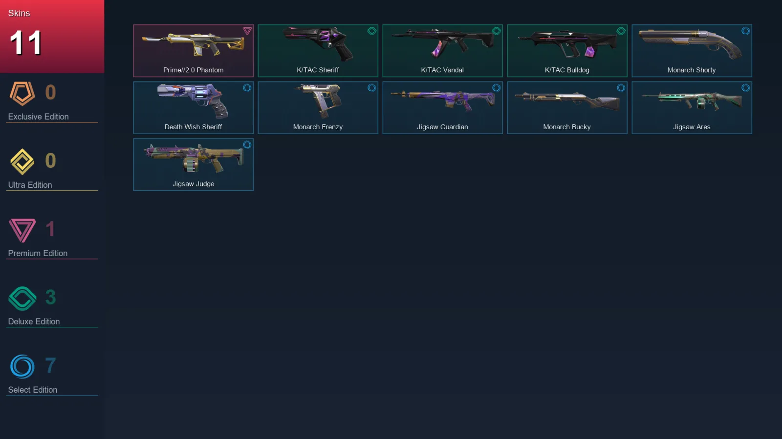 AP | Lv58 | Unranked | 11 Skin | 13 Agent | 16 Buddy