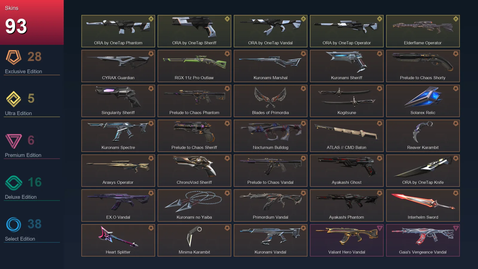 EU | Lv168 | Unranked | 93 Skin | 20 Agent | 68 Buddy