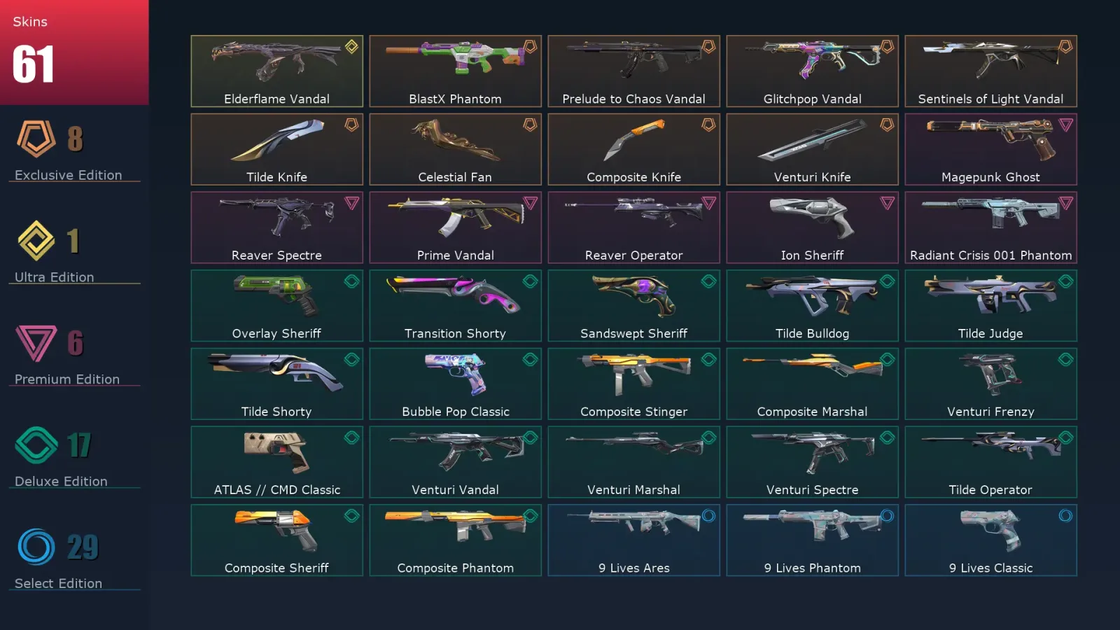[Valorant] | EU | Level 317 | Gold 1 | 29 Agents | 61 Skins — Valorant account