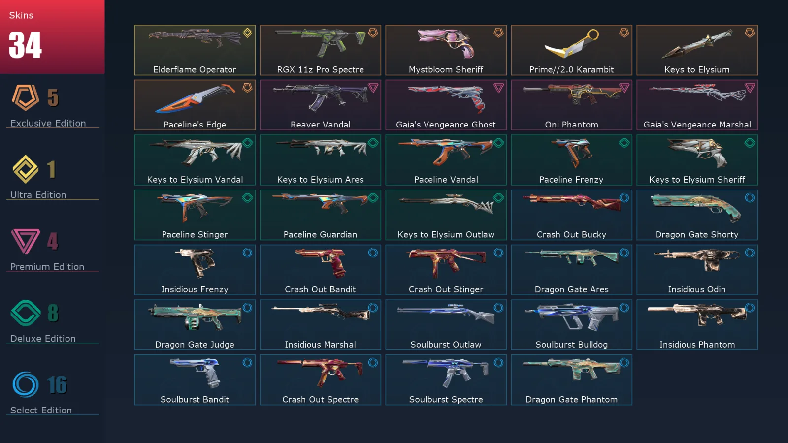 [Valorant] | EU | Level 38 | 12 Agents | 34 Skins
