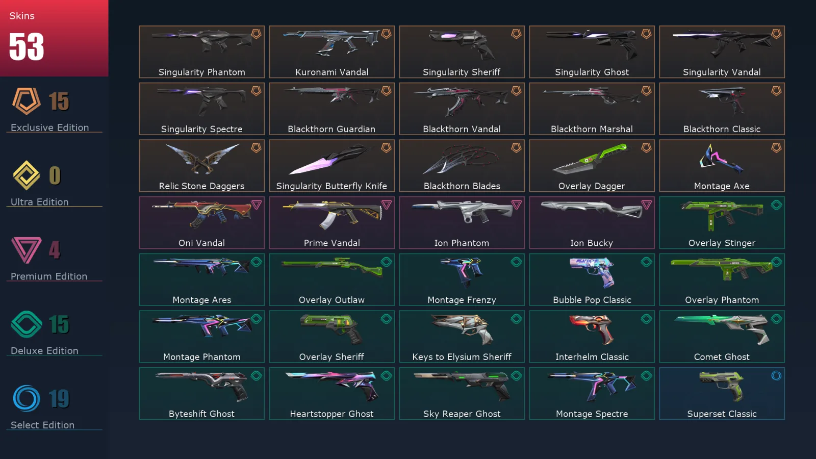 [Valorant] | EU | Level 251 | Diamond 1 | 29 Agents | 53 Skins