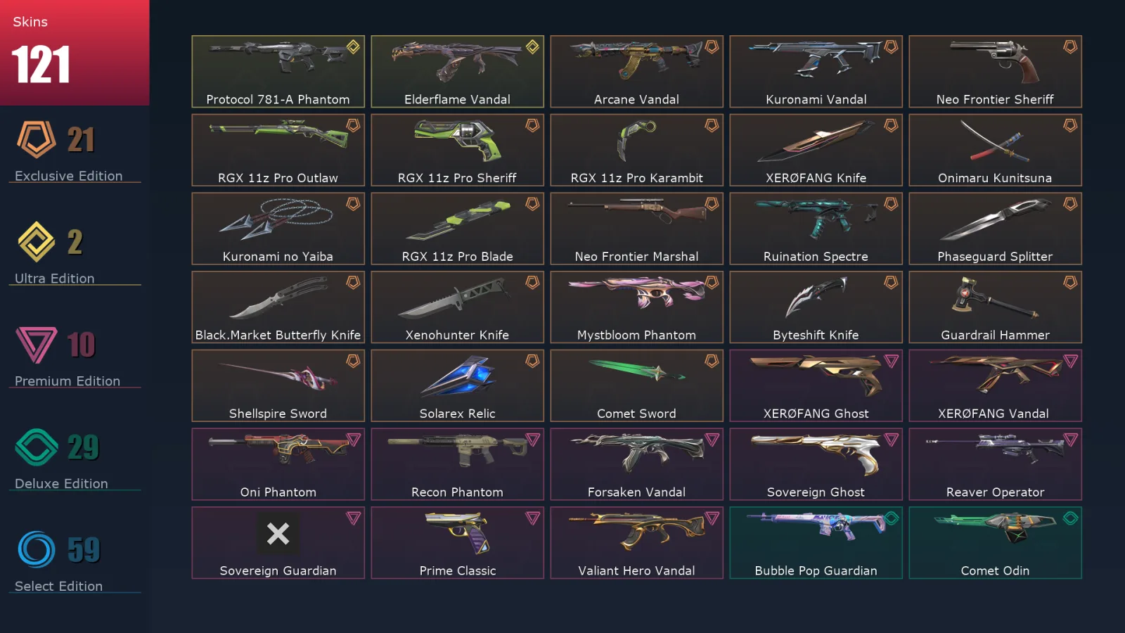 [Valorant] | EU | Level 127 | 27 Agents | 121 Skins