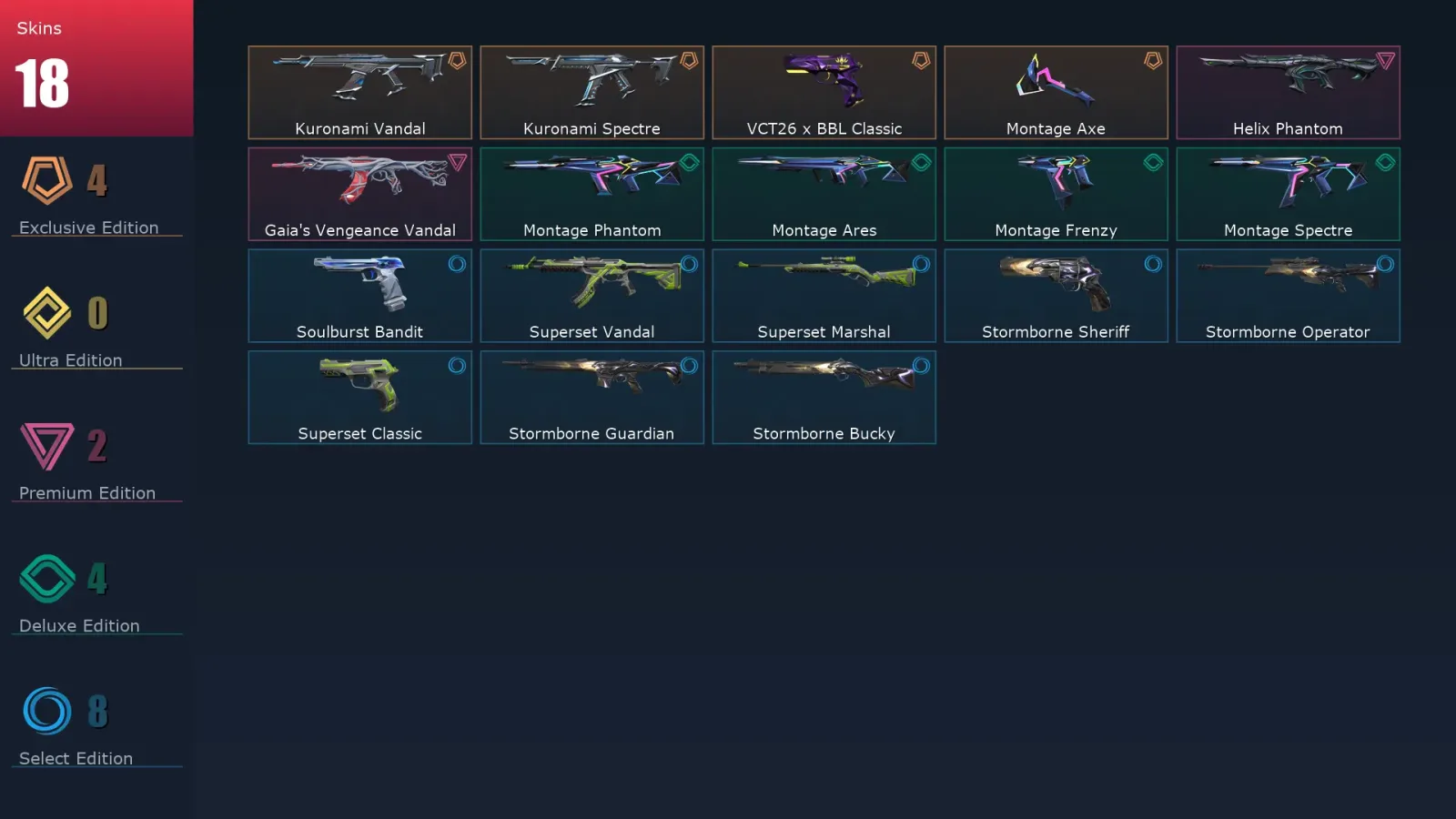 [Valorant] | EU | Level 88 | Gold 1 | 19 Agents | 18 Skins