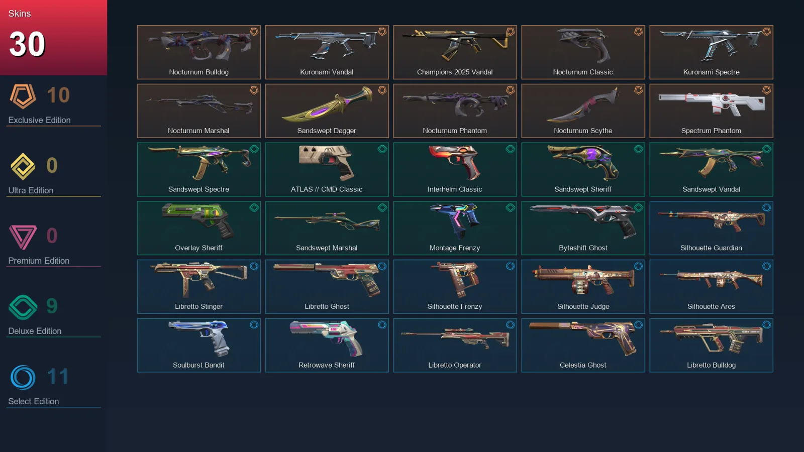 AP | Lv185 | Unranked | 30 Skin | 29 Agent | 78 Buddy