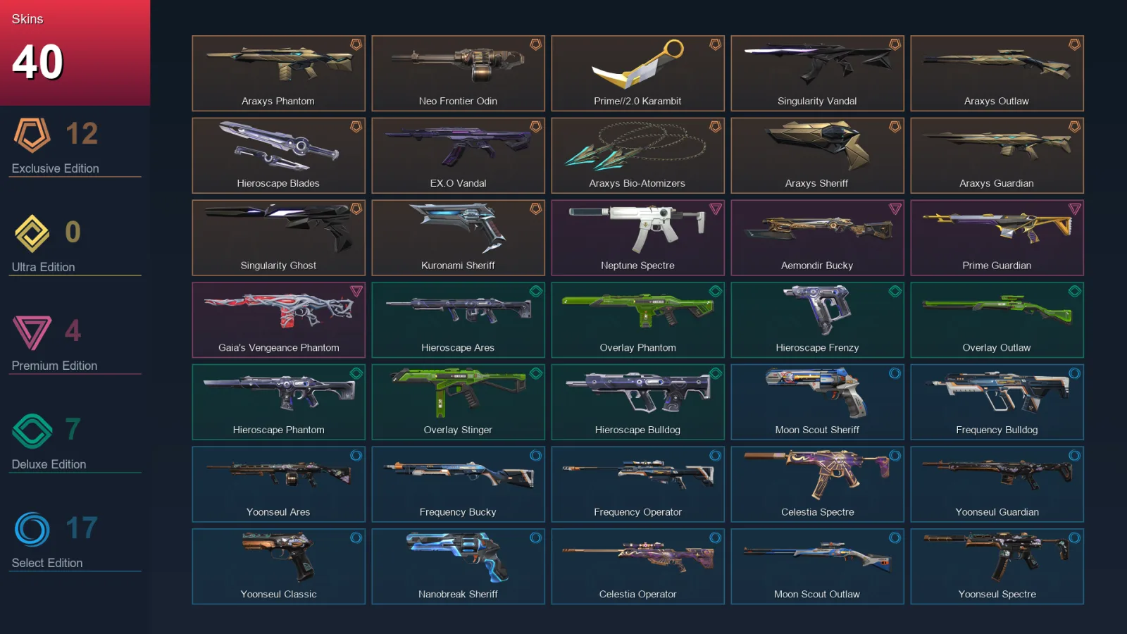 EU | Lv56 | Unranked | 40 Skin | 21 Agent | 34 Buddy