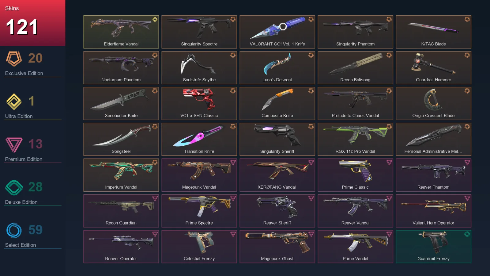 AP | Singularity Spectre | VALORANT GO! Vol. 1 Knife | Singularity Phantom | K/TAC Blade | 121 Skin | 25 Agent | 129 Buddy | Lv210