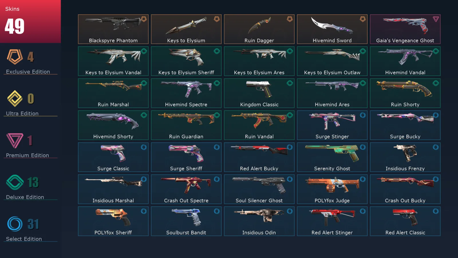 [Valorant] | EU | Level 197 | Diamond 1 | 29 Agents | 49 Skins