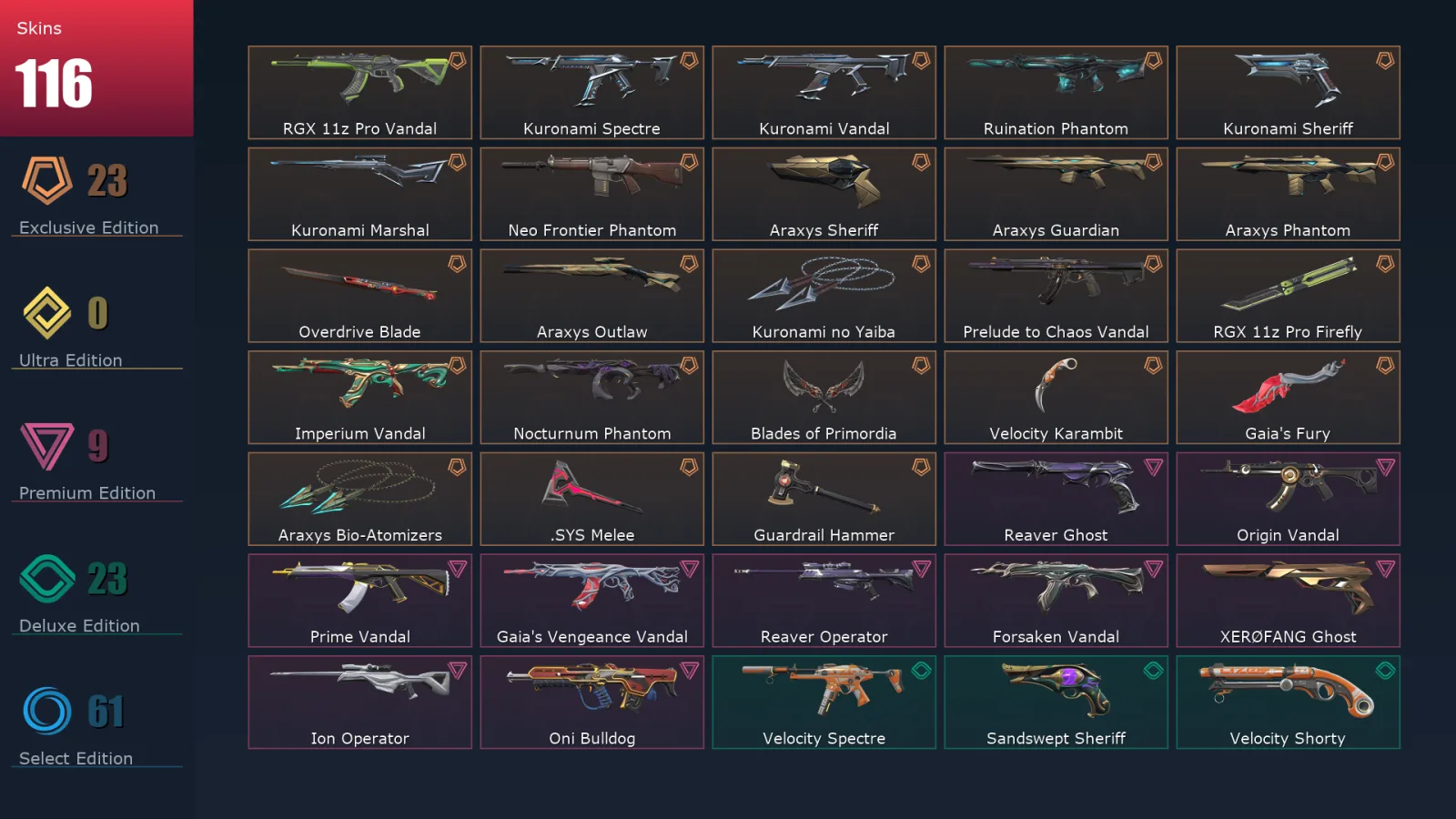[Valorant] | EU | Level 276 | 28 Agents | 116 Skins