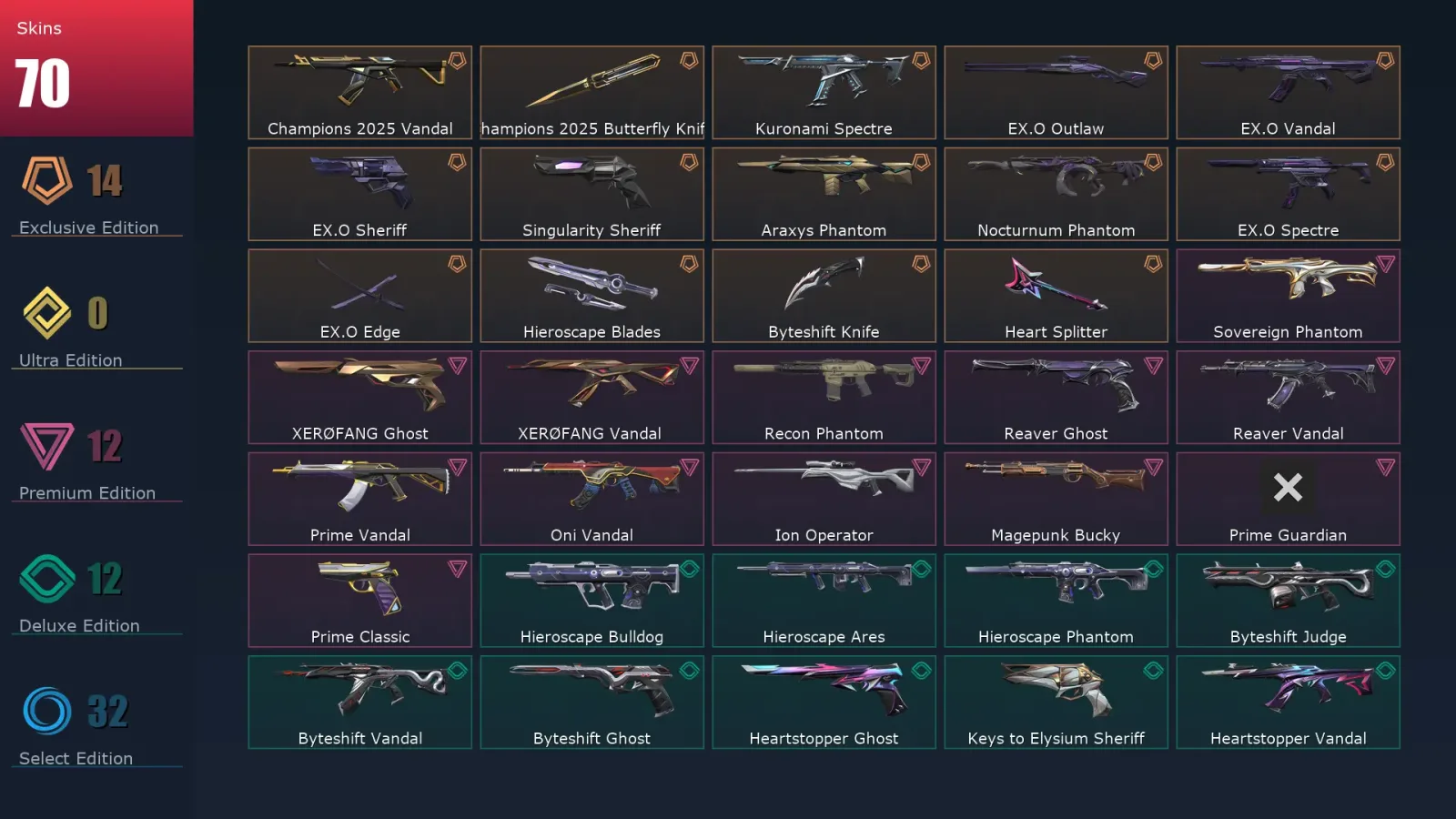 [Valorant] | EU | Level 209 | Gold 2 | 29 Agents | 70 Skins — Valorant account