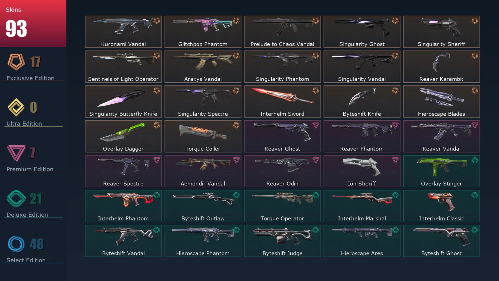 [Valorant] | EU | Level 200 | 29 Agents | 93 Skins