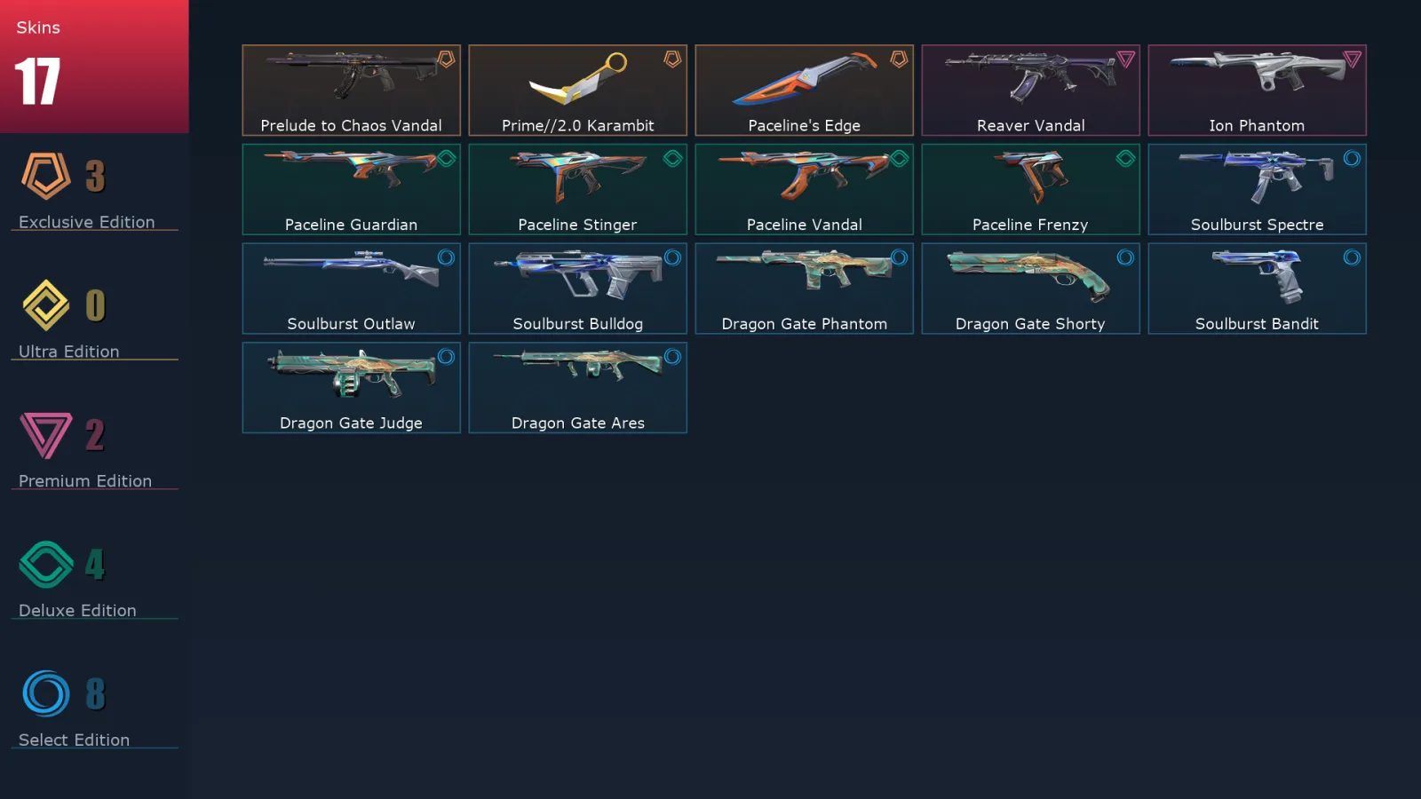 [Valorant] | EU | Level 45 | Gold 3 | 15 Agents | 17 Skins