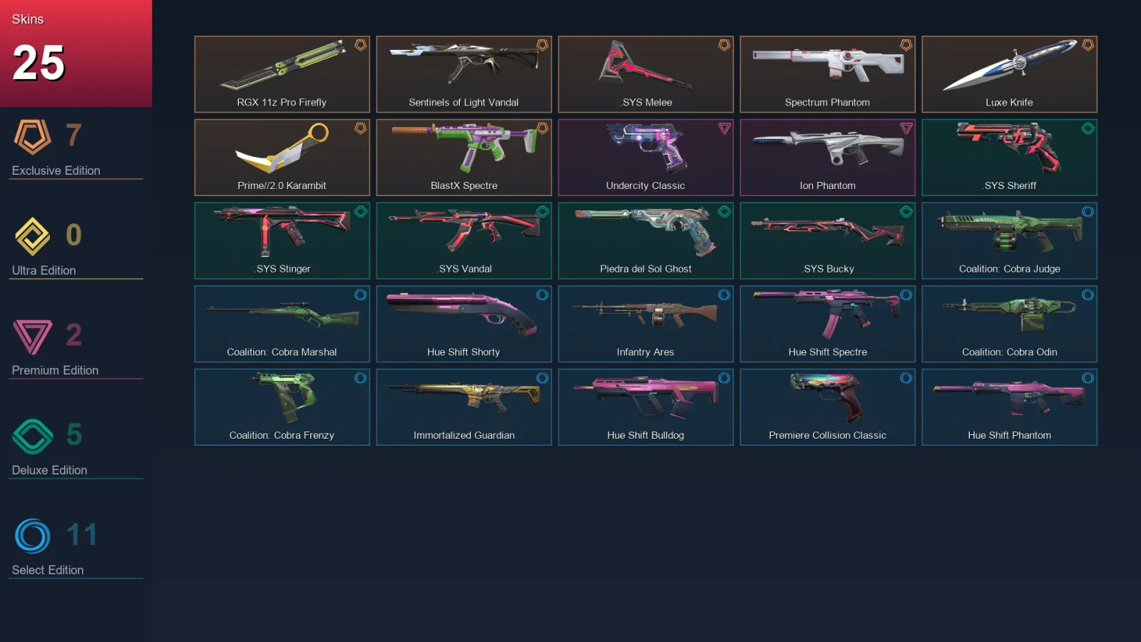 EU | Lv25 | Unranked | 25 Skin | 10 Agent | 14 Buddy
