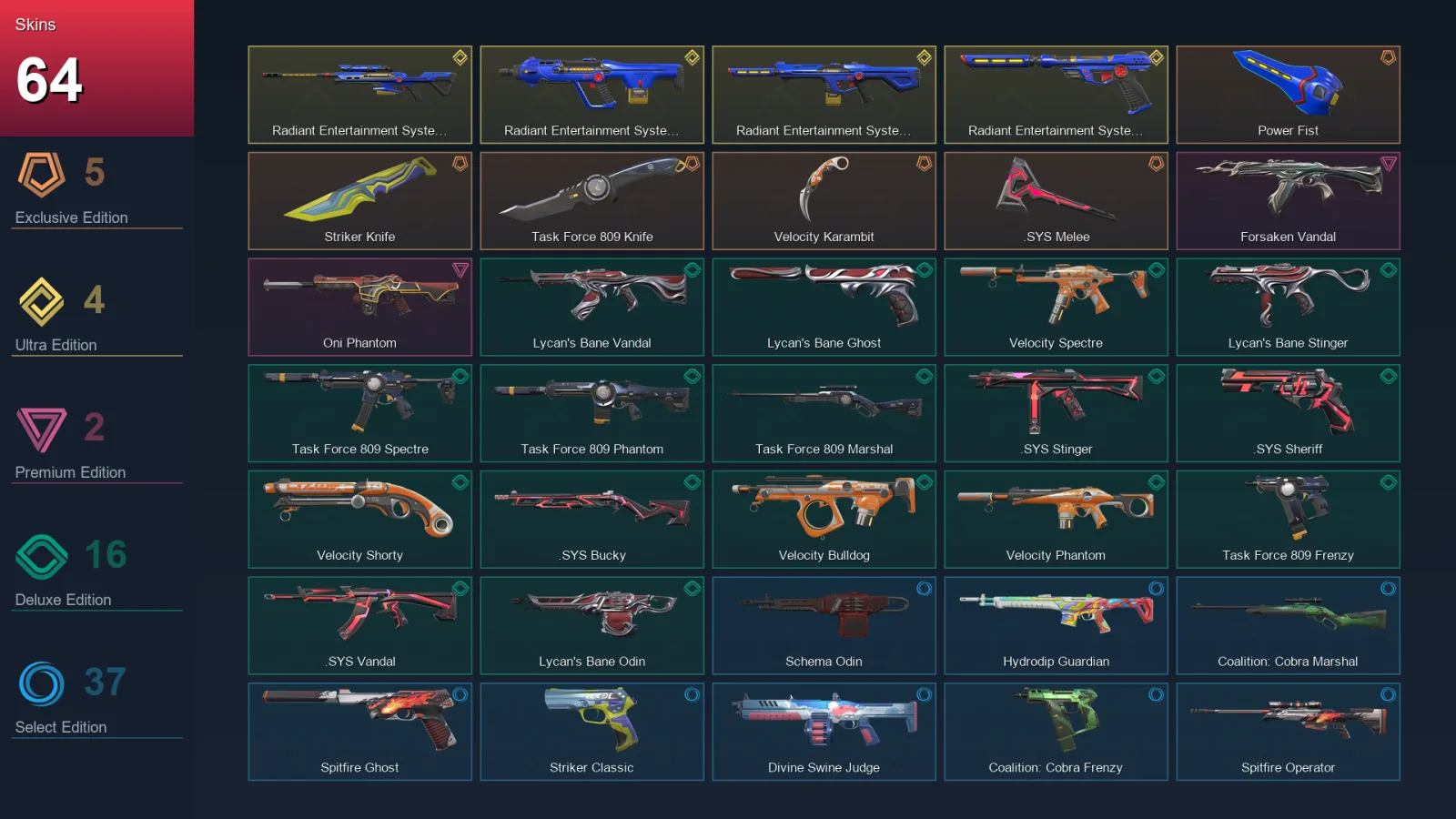AP | Lv125 | Unranked | 64 Skin | 25 Agent | 80 Buddy