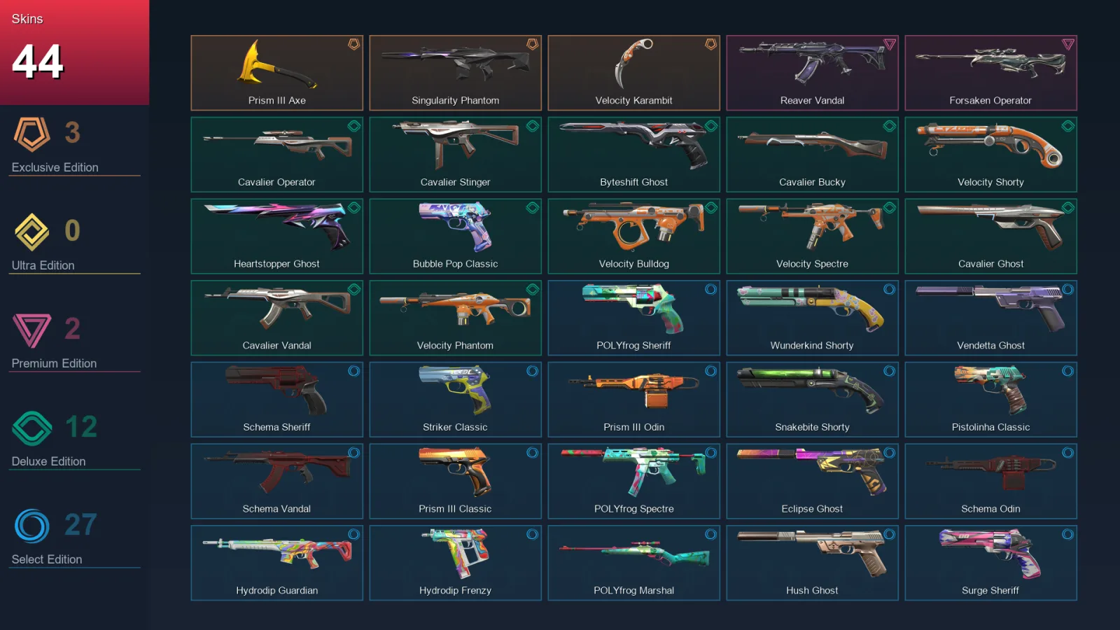 AP | Lv256 | Unranked | 44 Skin | 28 Agent | 90 Buddy — Valorant account