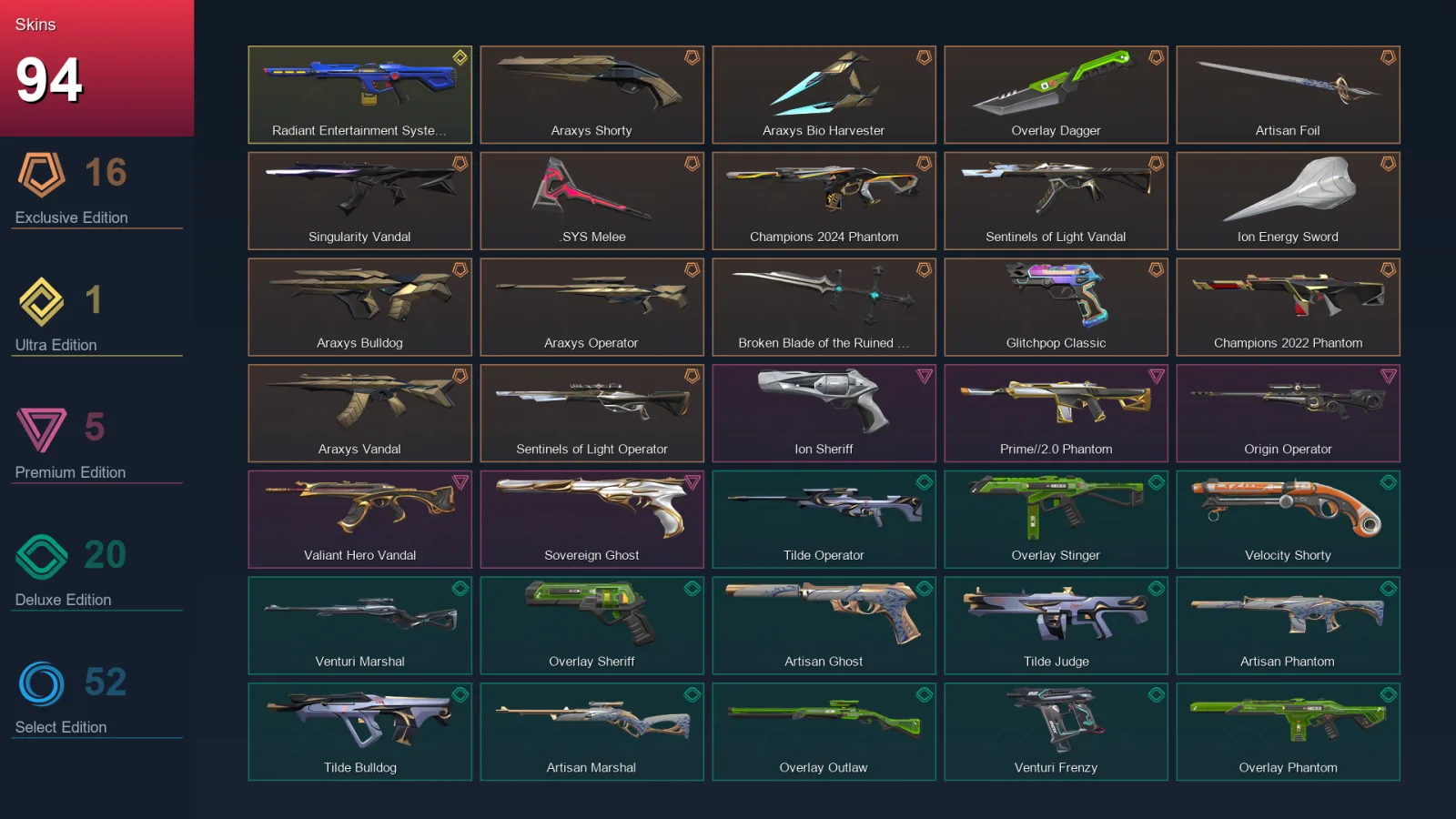 EU | Lv243 | Unranked | 94 Skin | 26 Agent | 114 Buddy — Hue Shift Shorty